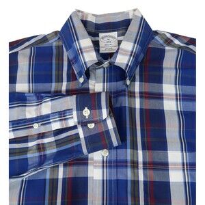 BROOKS BROTHERS REGENT Button Down Mens Shirt Medium Cotton Plaid Non Iron L/S